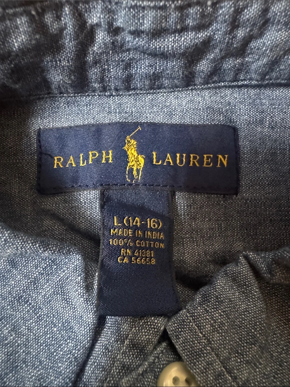 Polo Ralph Lauren Chambray Button-Down logo Shirt boys L (14-16)